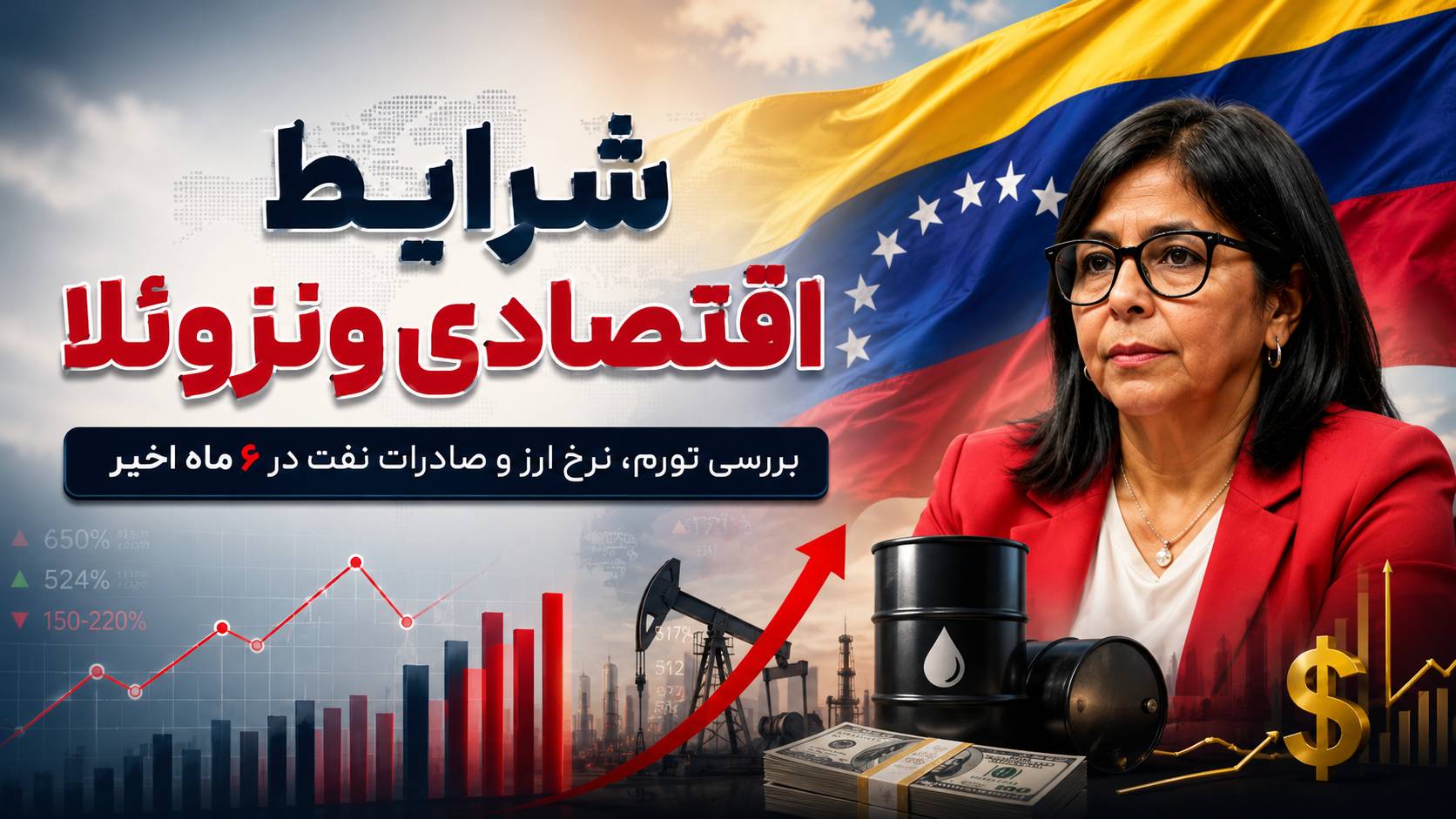 کاور مقاله تحلیل شرایط اقتصادی ونزوئلا پس از روی کار آمدن دلسی رودریگز به عنوان رئیس‌جمهور با حمایت ارتش و دادگاه.